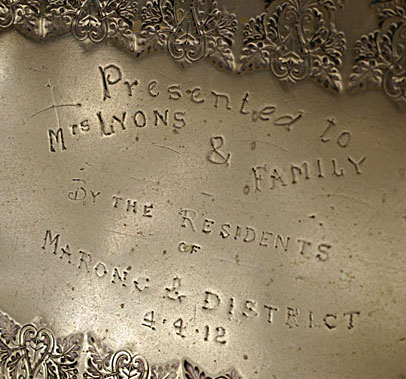 Detail of inscription on the Ellendale Tray